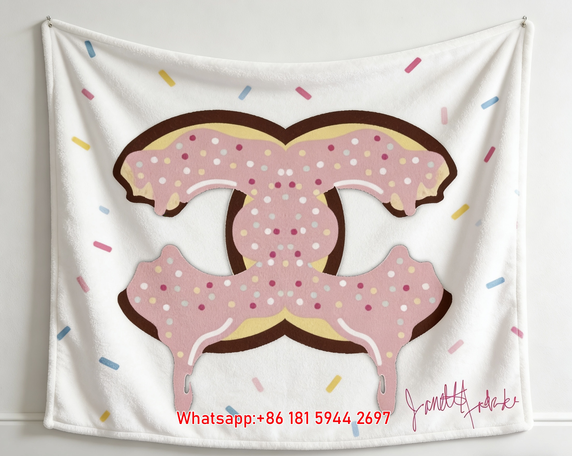 Chanel Style Donut Flannel Throw Blanket IMG_7383